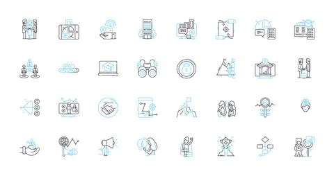 Numbers and visuals linear icons set. Counting, Addition, Subtraction Ilustración de archivo