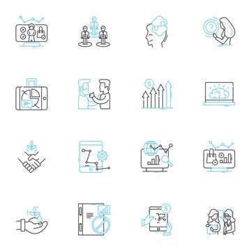 Numbers and visuals linear icons set. Counting, Addition, Subtraction イラスト素材
