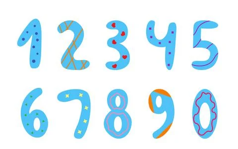 Numbers cartoon flat colored cute abstract set Stock Illustration