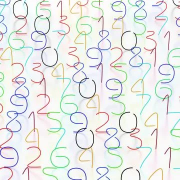 Numbers colors luminous in random order 3D illustration Stockillustratie