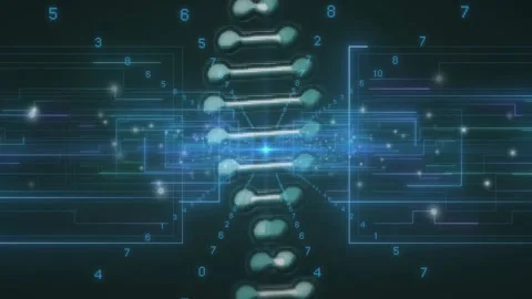 Numbers converging on node starting helix rotating and pulsing with panels, for Video stock 321824919
