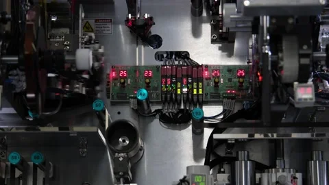 Numbers Counting on a Digital Panel in an Automation Production Line 8K Stock Footage 220332976