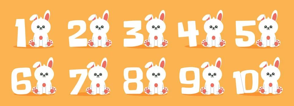 Numbers, cute rabbit character vector set. Beautiful elements for Kids Birt.. Stock Illustration