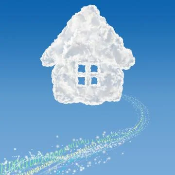 Numbers falling out from cloud shaped house - data base concept. Stock Illustration