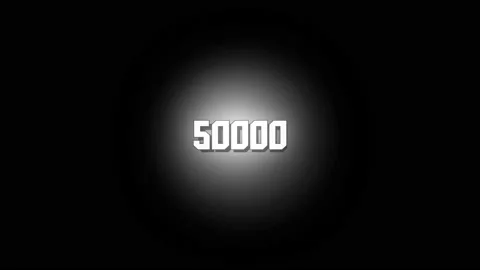 Numbers fifty thousand, white backlit, massive, animated graphics, on a blac Stock Footage 158306853