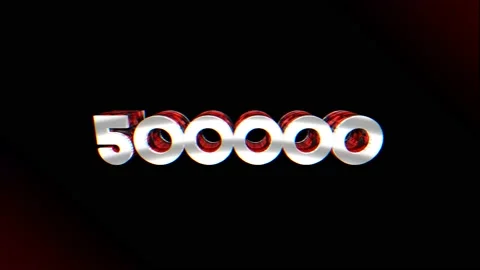 Numbers five hundred thousand, metallic color, chrome, 3D, with flyout and a Stock Footage 158306848