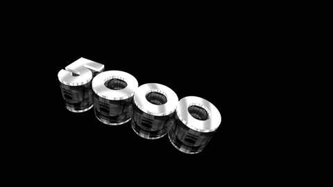 Numbers five thousand, metallic color, chrome, 3D, with flyout and animation Stock Footage 160111788