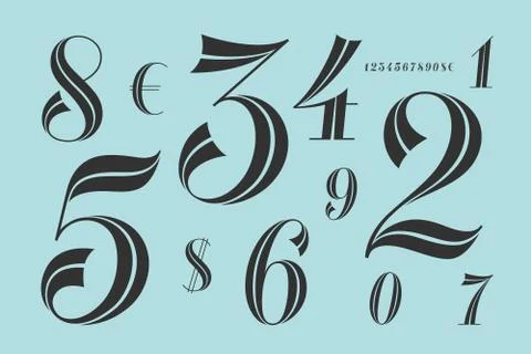 Numbers font. Classical elegant font Stock Illustration