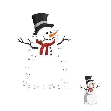 Numbers game for children. Dot to dot education game. Snowman in top hat Stock Illustration