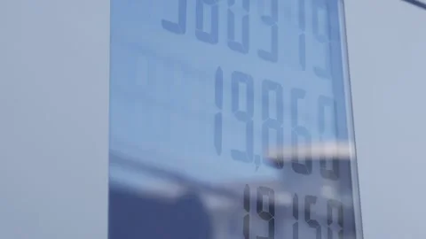 The numbers on a gas station meter spin quickly upward, indicating the real-time Video stock 314119014