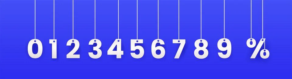 Numbers hanging on ropes or threads. Vector Illustrazione stock