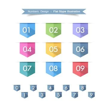 Numbers Icon set with full color vector design element, illustrator Stock Illustration