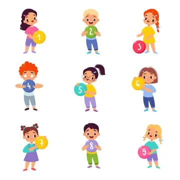 Numbers with Kid Character Learn Counting Vector Set Stock Illustration
