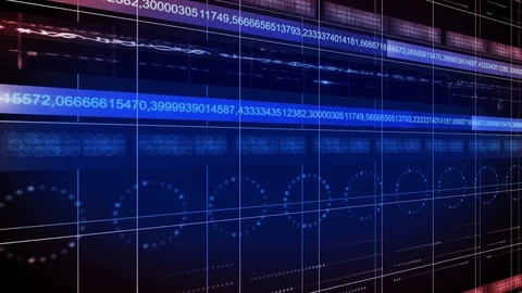 Numbers line circle technology background 4K LOOP blue red Video stock 104128513