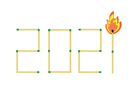 Numbers from matches with a burning flame on a white background. Stock Illustration
