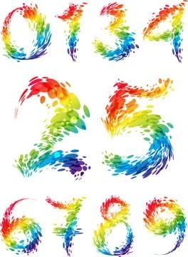 Numbers multicolored set splash Stock Illustration