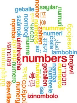 Numbers multilanguage wordcloud background concept Illustrazione stock