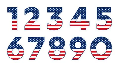 Numbers from one to zero filled with American national flag pattern Stock Illustration