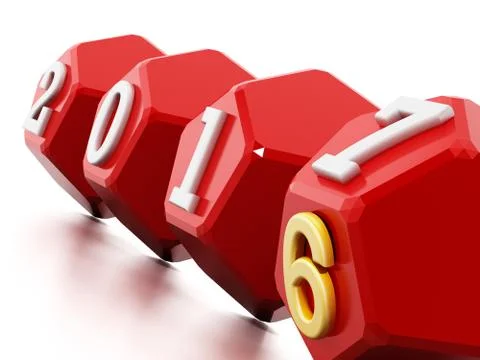 Numbers on the pentagon object turning to 2017. 3D illustration Stock Illustration