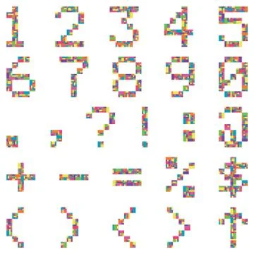 Numbers, punctuation marks, and special characters from children building blo Stock Illustration