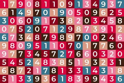 Numbers on red, Seamless grid of multicolored squares each containing digit.. 스톡 일러스트