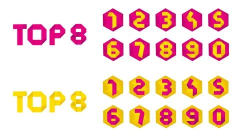 Numbers Set 0-9 + text: "TOP" Origami Style Folded Colorful Vector Illustration  Stock Illustration