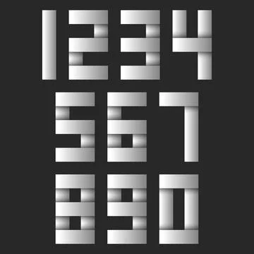 Numbers set from 0 to 9 white gradient in futuristic geometric style with a.. Stock Illustration