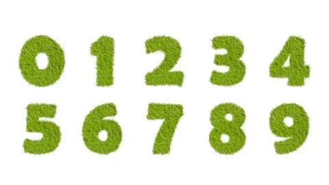 Numbers set from the green grass, isolated on white Stock Illustration