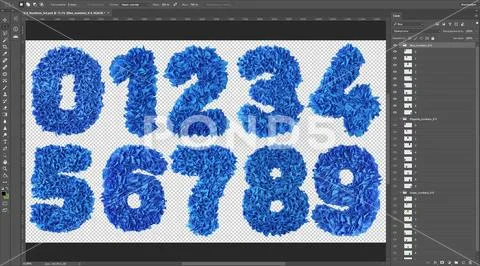 Numbers Set. Handmade numbers from crepe paper Template PSD