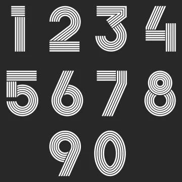 Numbers set hipster, parallel offset thin lines intersection style idea numer Stock Illustration