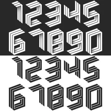 Numbers set isometric geometric shape, black and white creative idea hipster  Illustrazione stock