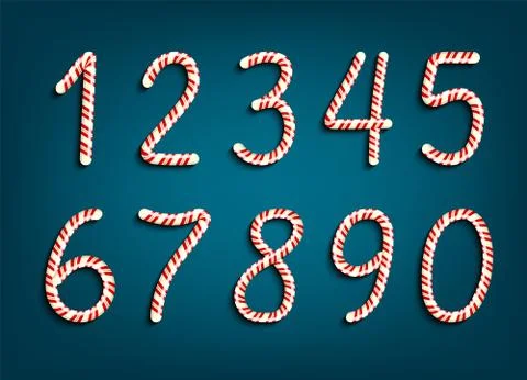 Numbers set in red and white swirl candy lollipop style. Vector illustration Stock Illustration