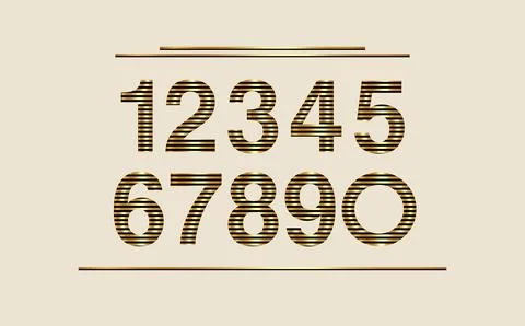 Numbers set vector font alphabet, modern dynamic luxury gold design Stock Illustration