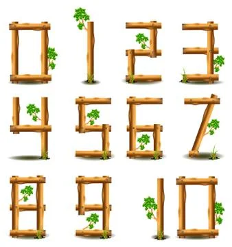 Numbers set with wood concept 스톡 일러스트