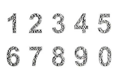 Numbers in Silver coating isolated on a white background Illustrazione stock