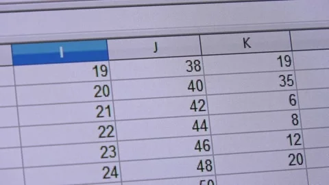 Numbers on a spreadsheet in columns with increasing numbers. Stock Footage 168480754