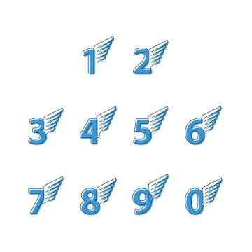 Numbers thin lines, set of icons with wings Illustrazione stock