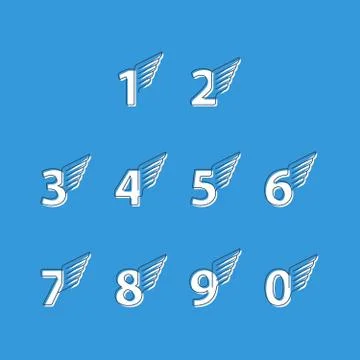 Numbers thin lines, set of icons with wings Stock Illustration