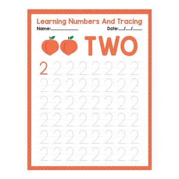 Numbers tracing practice. Writing number Two Stock Illustration