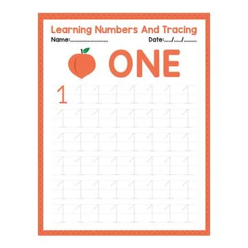 Numbers tracing practice. Writing number One Stock Illustration