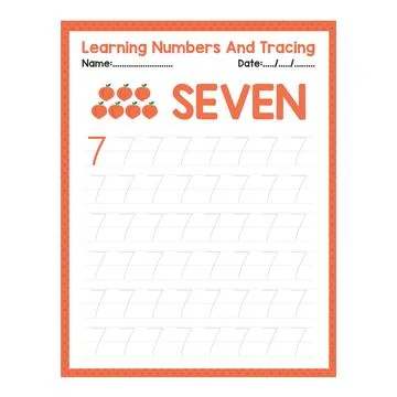 Numbers tracing practice. Writing number Seven Stock Illustration