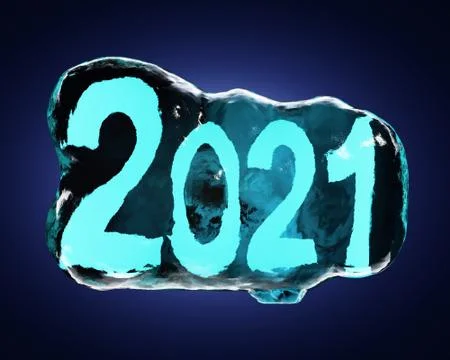 The numbers two thousand twenty one are frozen in ice on a dark background with 스톡 일러스트