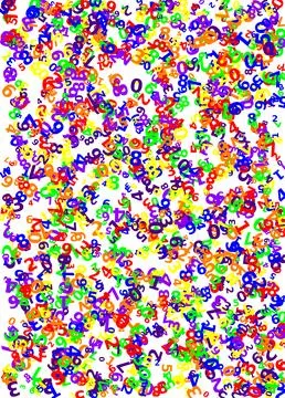 Numbers of various sizes and random colors arranged randomly on a white bac.. 스톡 일러스트