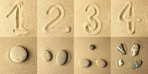 Numbers Written in the Sand Stock Photos
