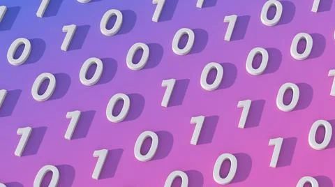 Numbers zero and 1. Binary code concept. Color gradient background. 3d render. Stock Illustration