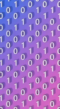 Numbers zero and 1. Binary code concept. Blue and pink background. Stock Illustration