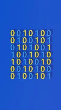 Numbers zero and one. Binary code concept. Blue background. 3d render. Stock Illustration