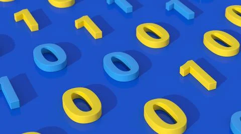 Numbers zero and one. Binary code concept. Blue background. 3d render. Stock Illustration