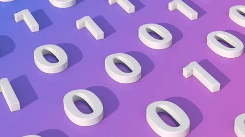 Numbers zero and one. Binary code concept. Blue and pink background. 3d render. Stock Illustration