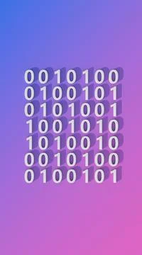Numbers zero and one. Binary code concept. Blue and pink background. Stock Illustration